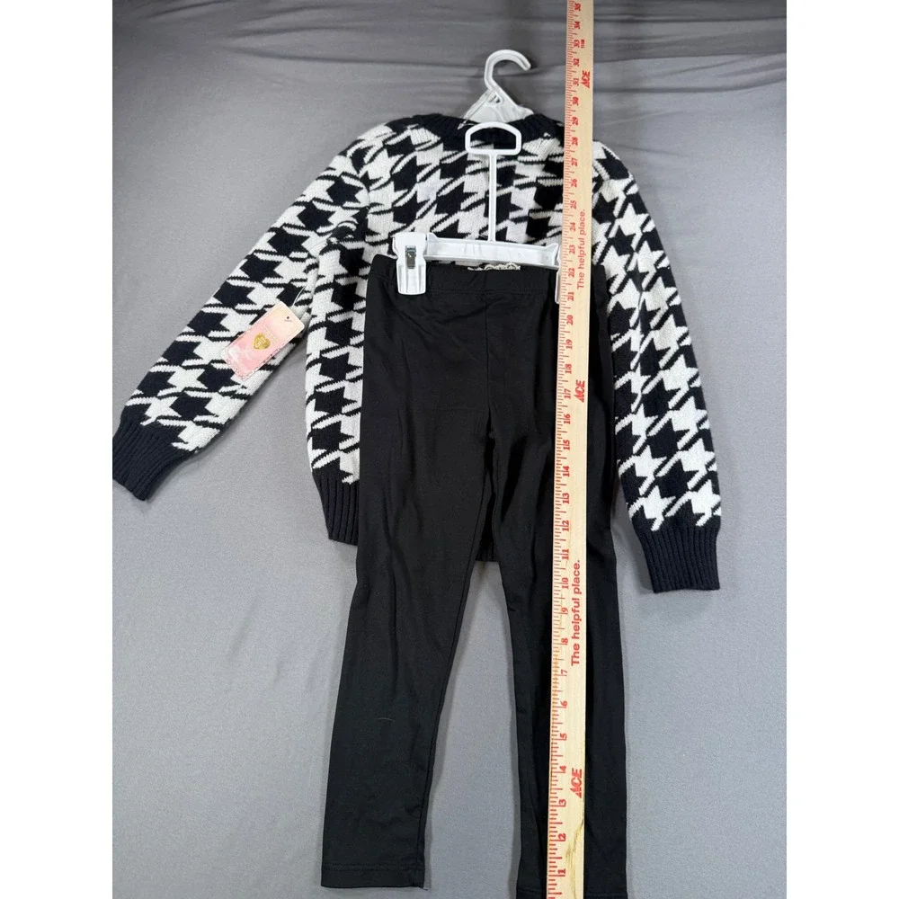 NWT Btween Girls Houndstooth Cardigan Leggings and Hair Clips 3pc Set Size 5